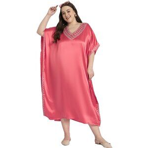 Gypsie Blu Satin Embroidery Kaftan Dress Evening Wear Kimono Dresses for Nighty